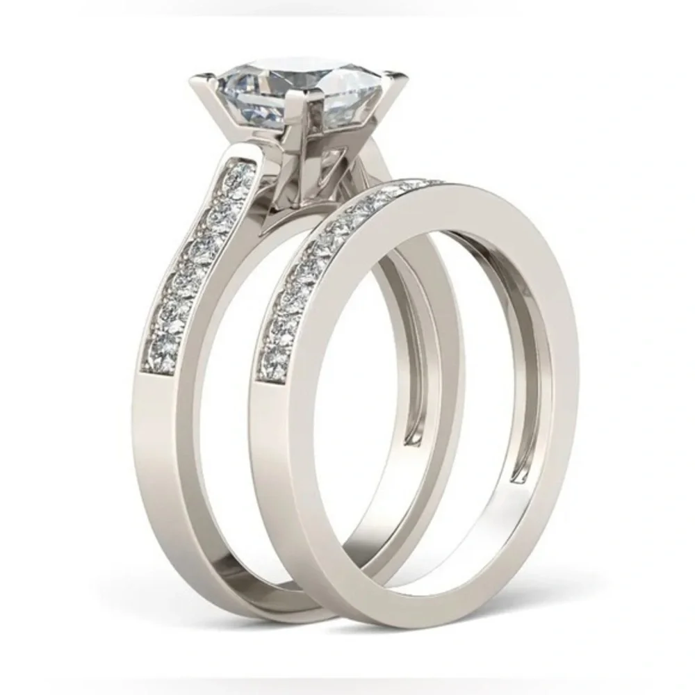 New silver 2pc Wedding Stainless Steel Ring